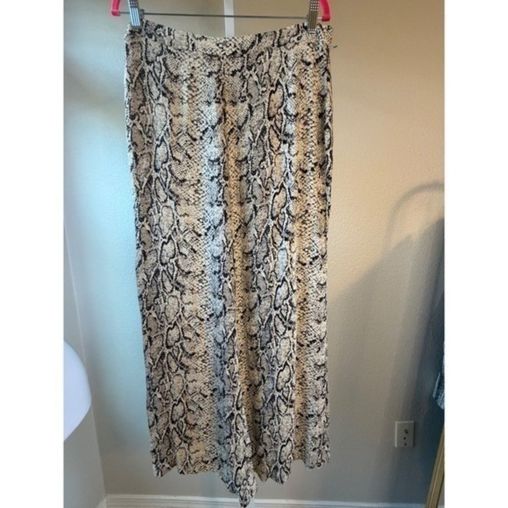 Reformation Snakeskin Print Wide Leg High Rise Pants Tan Black Size 12 - Picture 2 of 7